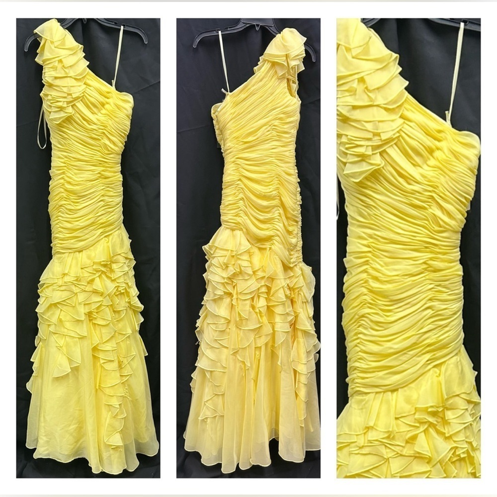 Mac Duggal 49690 NWT Yellow Size 2 Satin Ruffled One Shoulder Gown